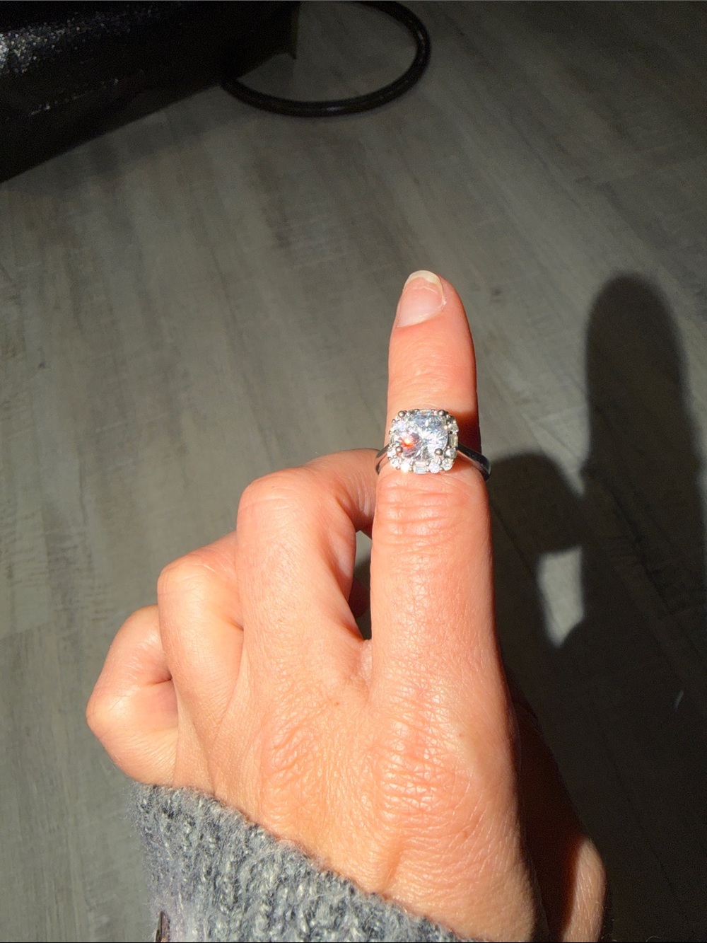 925 Stamped Sterling Silver Moissanite Center Stone Halo Ring - w/White Crystal